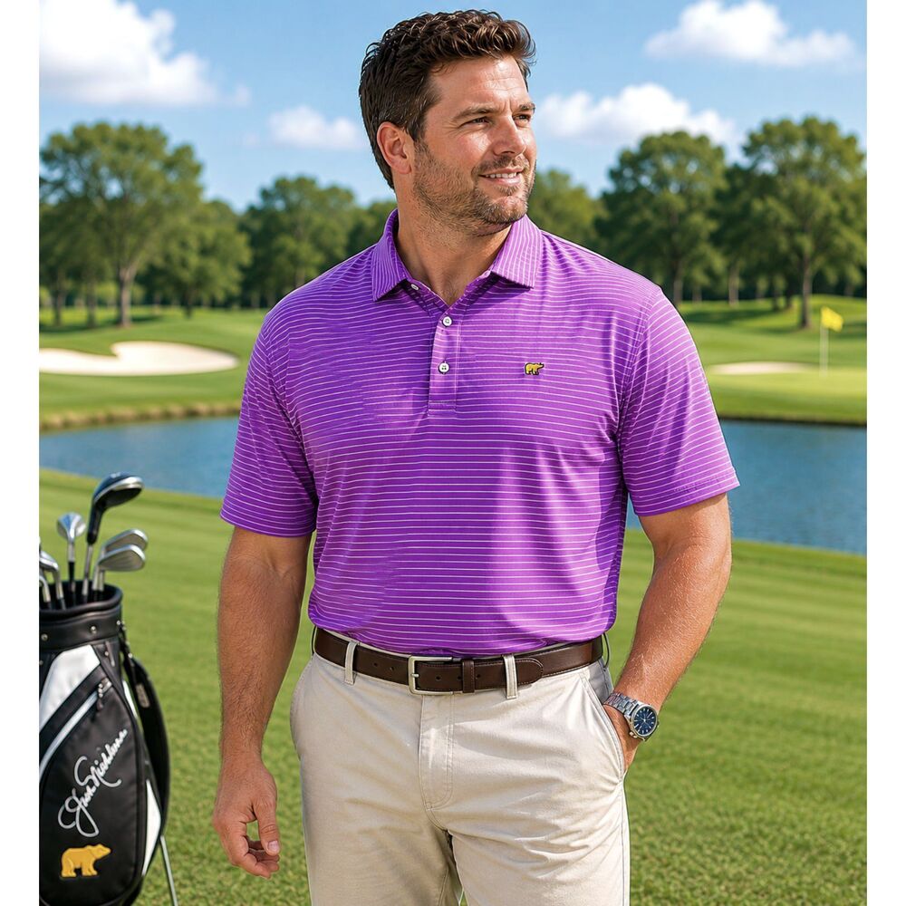 Jack Nicklaus Men’s XL Purple Striped Golf Polo Shirt Logo NWT